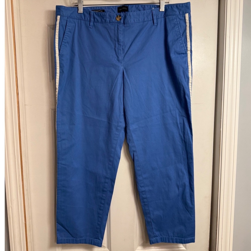Talbots Relaxed Chino Pants Womens 16P Blue Side Stripe Cotton Stretch Petite